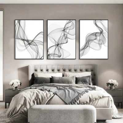 Abstract Flowing Vibrations Minimalist Black & White Wall Art Decor For Modern Home Office