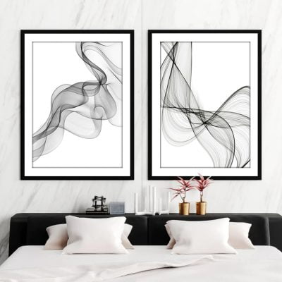 Abstract Flowing Vibrations Minimalist Black & White Wall Art Decor For Modern Home Office