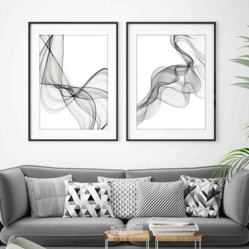 Abstract Flowing Vibrations Minimalist Black & White Wall Art Decor For Modern Home Office