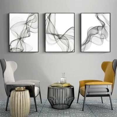 Abstract Flowing Vibrations Minimalist Black & White Wall Art Decor For Modern Home Office