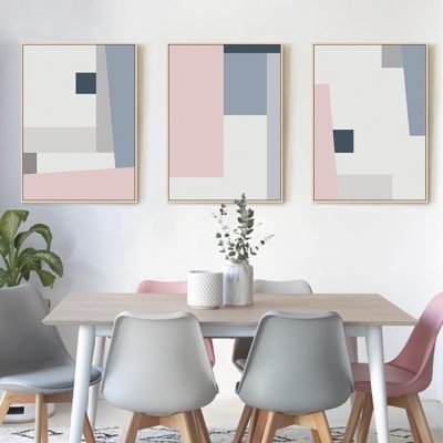 Abstract Geometric Pastel Shades Of Blue Pink Wall Art For Living Room Bedroom Art Decor