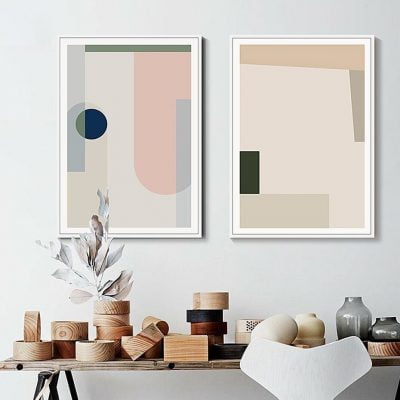 Abstract Geometric Pastel Shades Of Blue Pink Wall Art For Living Room Bedroom Art Decor