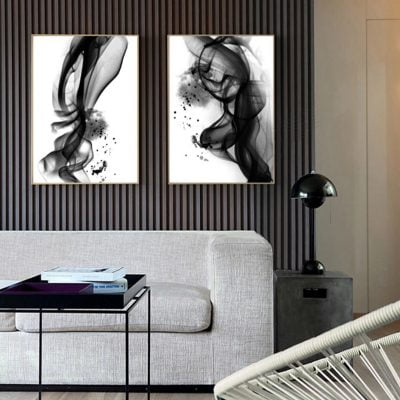 Abstract Minimalist Black Water Ink Wall Art Fine Art Canvas Prints For Home Office Decor