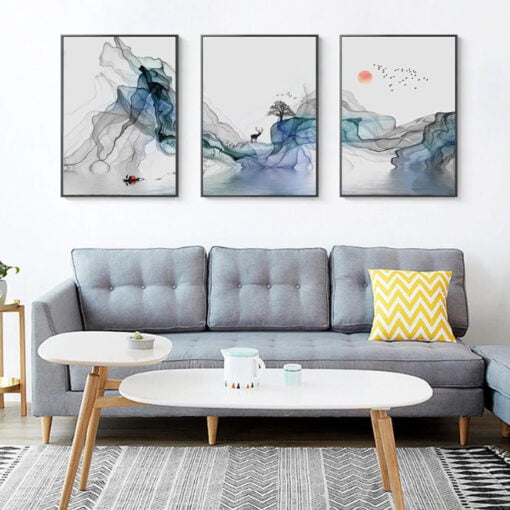 Abstract Minimalist Flowing Landscape Wall Art Pictures For Home Office Decor (Set of 3)