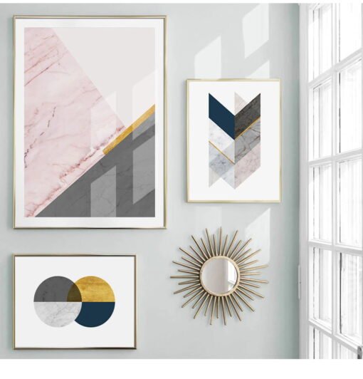 Abstract Minimalist Nordic Geometric Wall Art Pictures For Modern Apartment Living Room