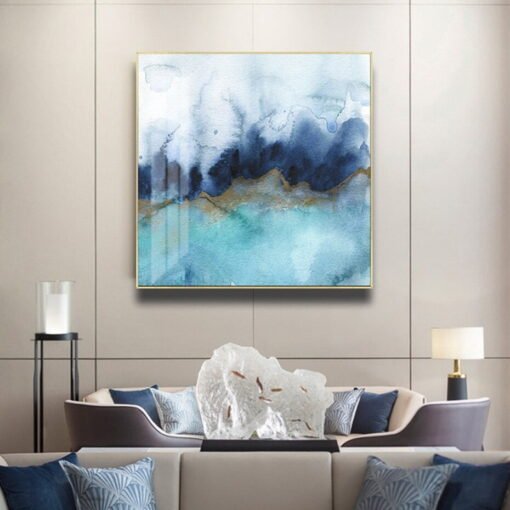 Abstract Shades Of Blue Watercolor Wall Art Fine Art Canvas Print For Modern Home Decor