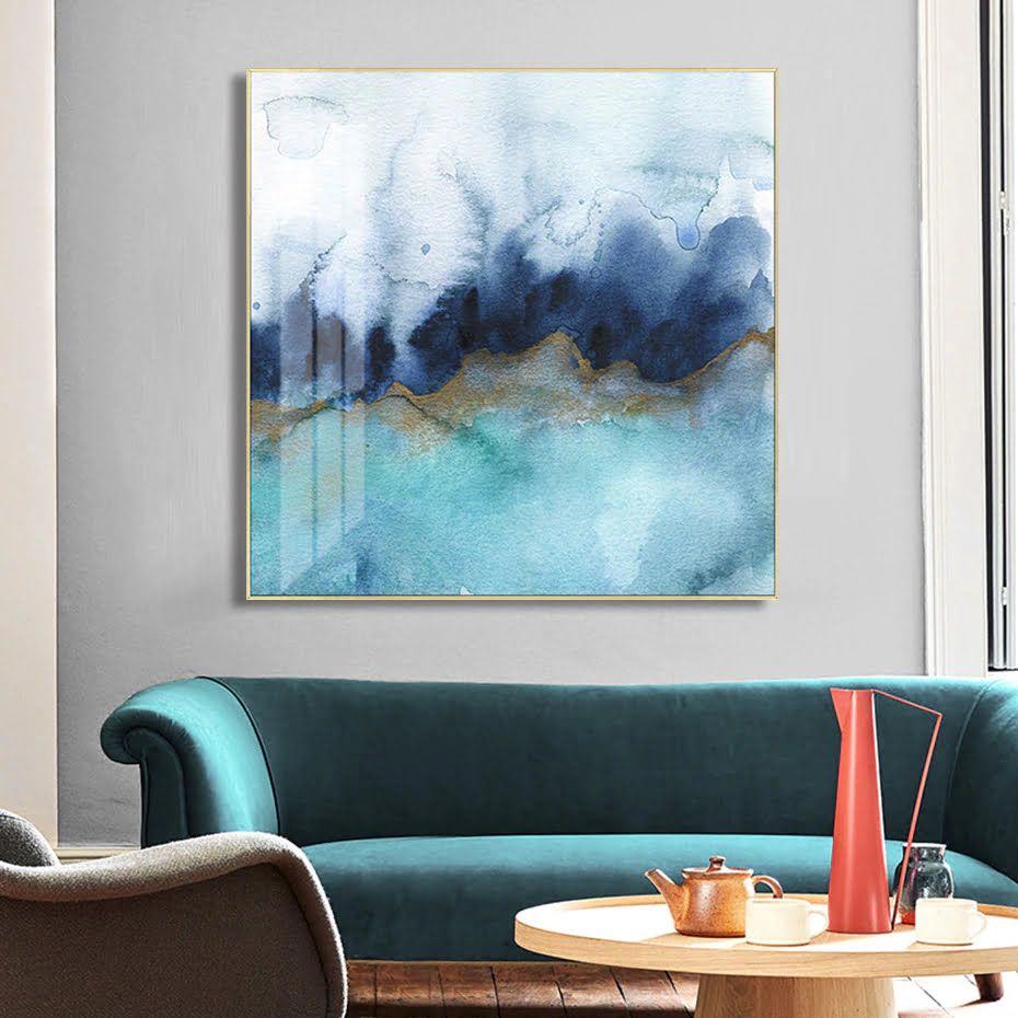 Abstract Shades Of Blue Watercolor Wall Art Fine Art Canvas Print For Modern Home Decor