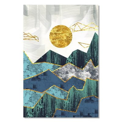 Auspicious Golden Sun Mountain Landscape Nordic Abstract Wall Art For Living Room Decor