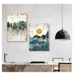 Auspicious Golden Sun Mountain Landscape Nordic Abstract Wall Art For Living Room Decor