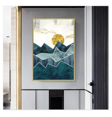 Auspicious Golden Sun Mountain Landscape Nordic Abstract Wall Art For Living Room Decor