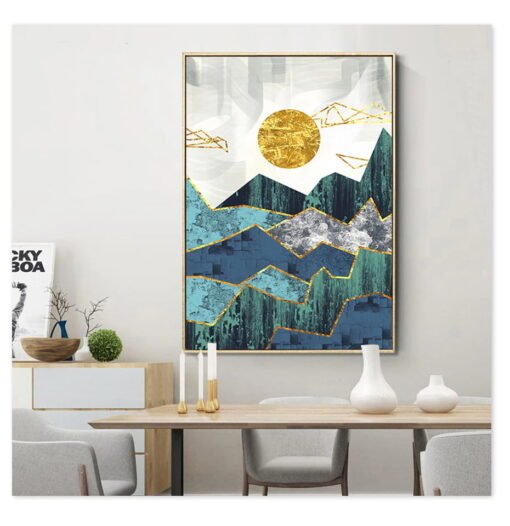 Auspicious Golden Sun Mountain Landscape Nordic Abstract Wall Art For Living Room Decor