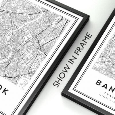 Bangkok Thailand City Map Wall Art Black & White Fine Art Canvas Print For Home Office Decor