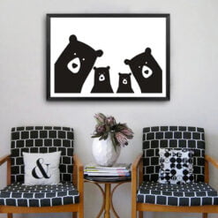 Bear Family Wall Art For Kid's Room Black White Minimalist Nordic Nursery Wall Decoration