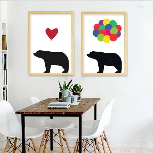 Bear Family Wall Art For Kid's Room Black White Minimalist Nordic Nursery Wall Decoration