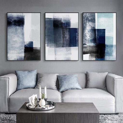 Big Blue Brush Strokes Wall Art Abstract Watercolor Fine Art Canvas Prints For Living Room Decor