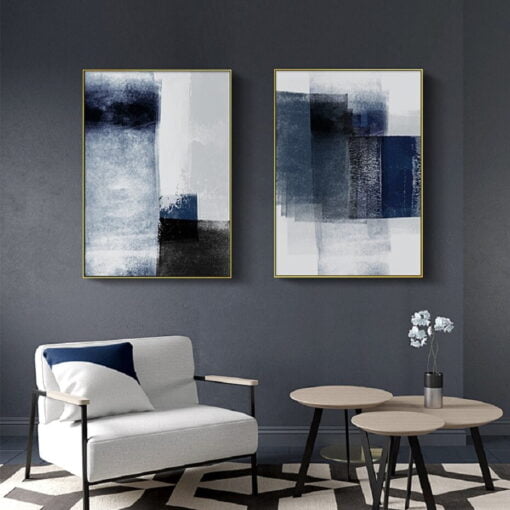 Big Blue Brush Strokes Wall Art Abstract Watercolor Fine Art Canvas Prints For Living Room Decor