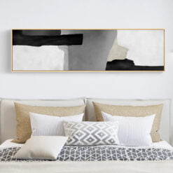 Black Grey Color Block Wall Art Wide Format Abstract Picture For Bedroom Above The Bed