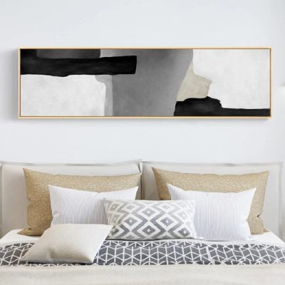 Black Grey Color Block Wall Art Wide Format Abstract Picture For Bedroom Above The Bed