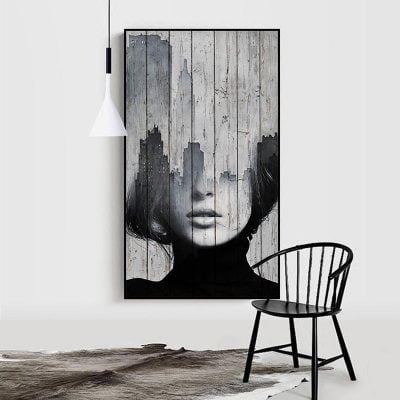 Black White Abstract Portrait Wall Art Modern Pictures For Scandinavian Designer Interiors