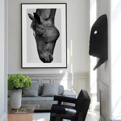 Black & White Horse Poster Wall Art Fine Art Canvas Print Equestrian Picture For Living Room