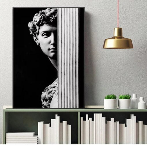 Black & White Statue Of David Sculpture Wall Art Renaissance Picture For Home Office Decor