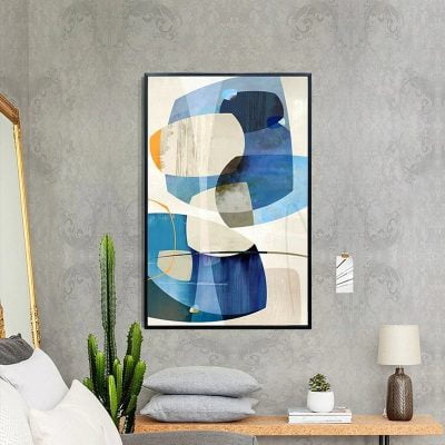 Blue Beige Wall Art Modern Abstract Picture For Contemporary Living Room Decor