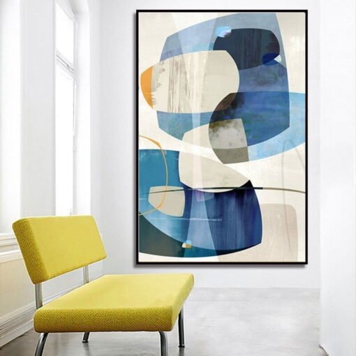 Blue Beige Wall Art Modern Abstract Picture For Contemporary Living Room Decor