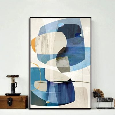 Blue Beige Wall Art Modern Abstract Picture For Contemporary Living Room Decor