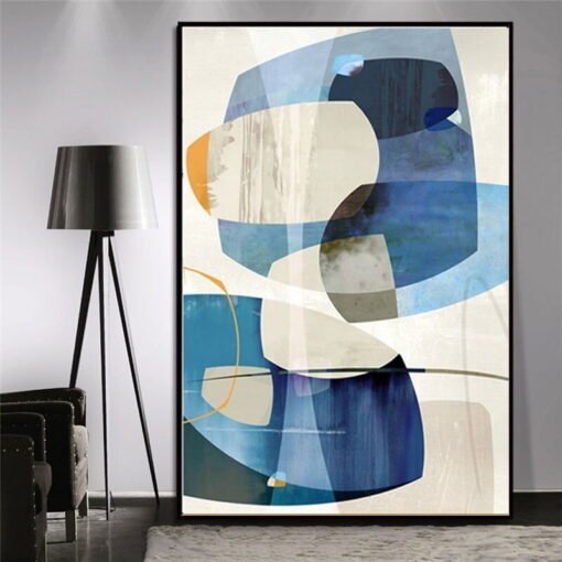 Blue Beige Wall Art Modern Abstract Picture For Contemporary Living Room Decor