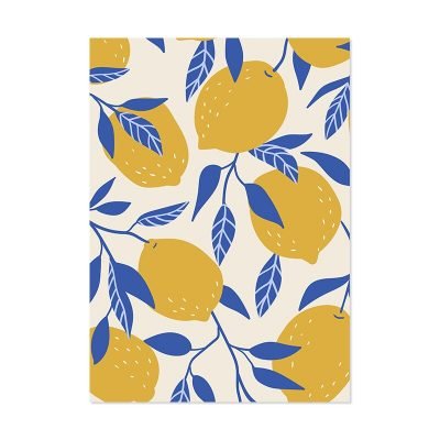 Blue Leaves Yellow Lemons Wall Art Fine Art Canvas Prints Modern Pictures For Kitchen Decor