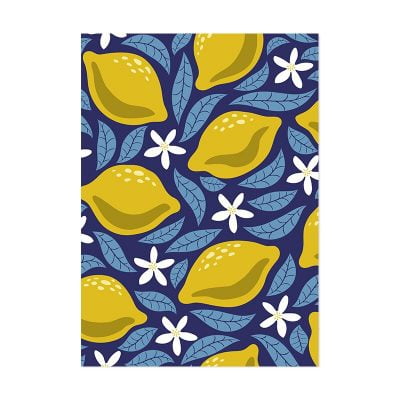 Blue Leaves Yellow Lemons Wall Art Fine Art Canvas Prints Modern Pictures For Kitchen Decor