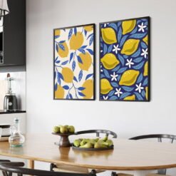 Blue Leaves Yellow Lemons Wall Art Fine Art Canvas Prints Modern Pictures For Kitchen Decor