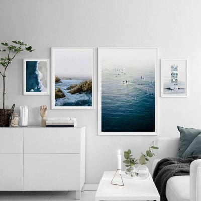 Blue Nordic Coastline Seascape Surf Wall Art Pictures Of Calm For Living Room Home Office