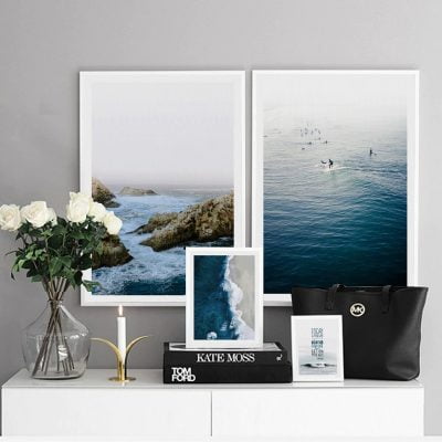 Blue Nordic Coastline Seascape Surf Wall Art Pictures Of Calm For Living Room Home Office