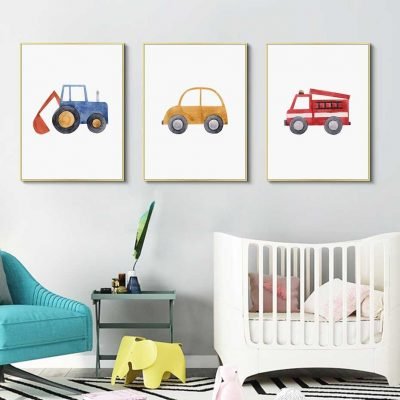 Blue Tractor Wall Art Cute Boys Toys Pictures For Children's Bedroom Nursery Decoration
