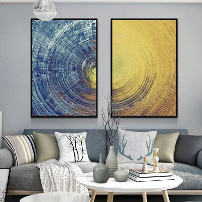 Blue Yellow Circle Abstract Urban Wall Art Modern Pictures For Loft Apartment Living Room