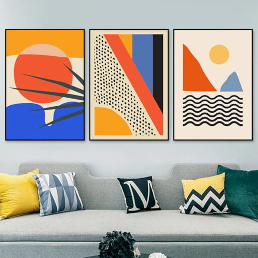 Bold Colorful Abstract Geometric Wall Art Pictures For Living Room Home Office Decor