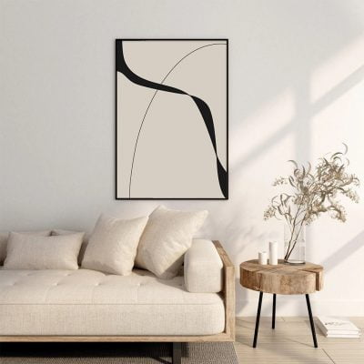 Bold Minimalist Geometric Wall Art Abstract Black Beige Pictures For Modern Living Room
