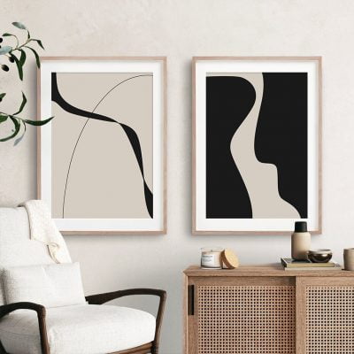 Bold Minimalist Geometric Wall Art Abstract Black Beige Pictures For Modern Living Room