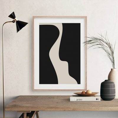 Bold Minimalist Geometric Wall Art Abstract Black Beige Pictures For Modern Living Room