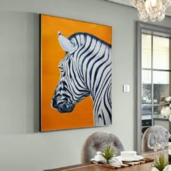 Bold Orange Black White Zebra Wall Art Picture For Modern Apartment Living Room Decor