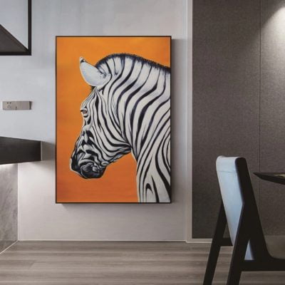 Bold Orange Black White Zebra Wall Art Picture For Modern Apartment Living Room Decor