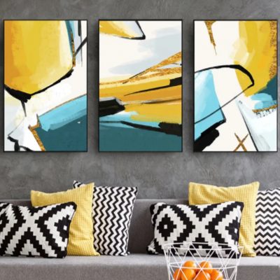 Bright Yellow Blue Nordic Summer Abstract Wall Art Pictures For Modern Living Room Decor