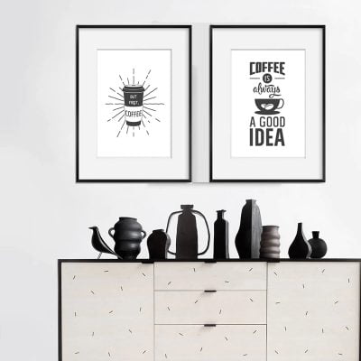 But First Coffee Cafe Wall Art Black & White Canvas Prints For Kitchen Living Room Decor