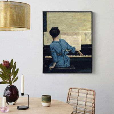 Classical Vintage Piano Girl Wall Art Fine Art Canvas Print For Bedroom Living Room Decor