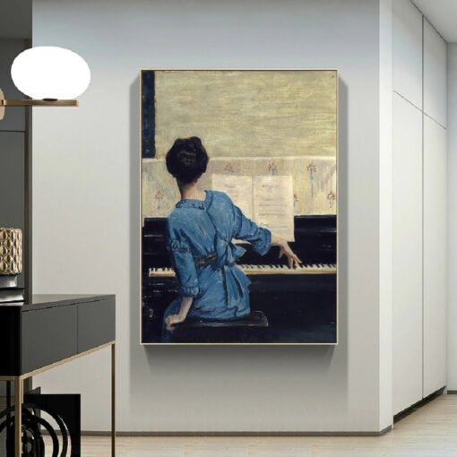 Classical Vintage Piano Girl Wall Art Fine Art Canvas Print For Bedroom Living Room Decor