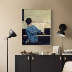 Classical Vintage Piano Girl Wall Art Fine Art Canvas Print For Bedroom Living Room Decor