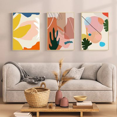 Colorful Abstract Tropical Botanical Gallery Wall Art For Modern Living Room Decoration