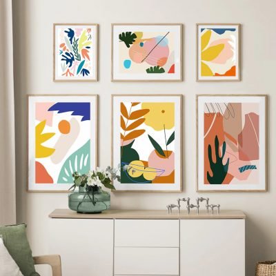 Colorful Abstract Tropical Botanical Gallery Wall Art For Modern Living Room Decoration