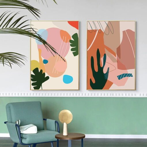 Colorful Abstract Tropical Botanical Gallery Wall Art For Modern Living Room Decoration